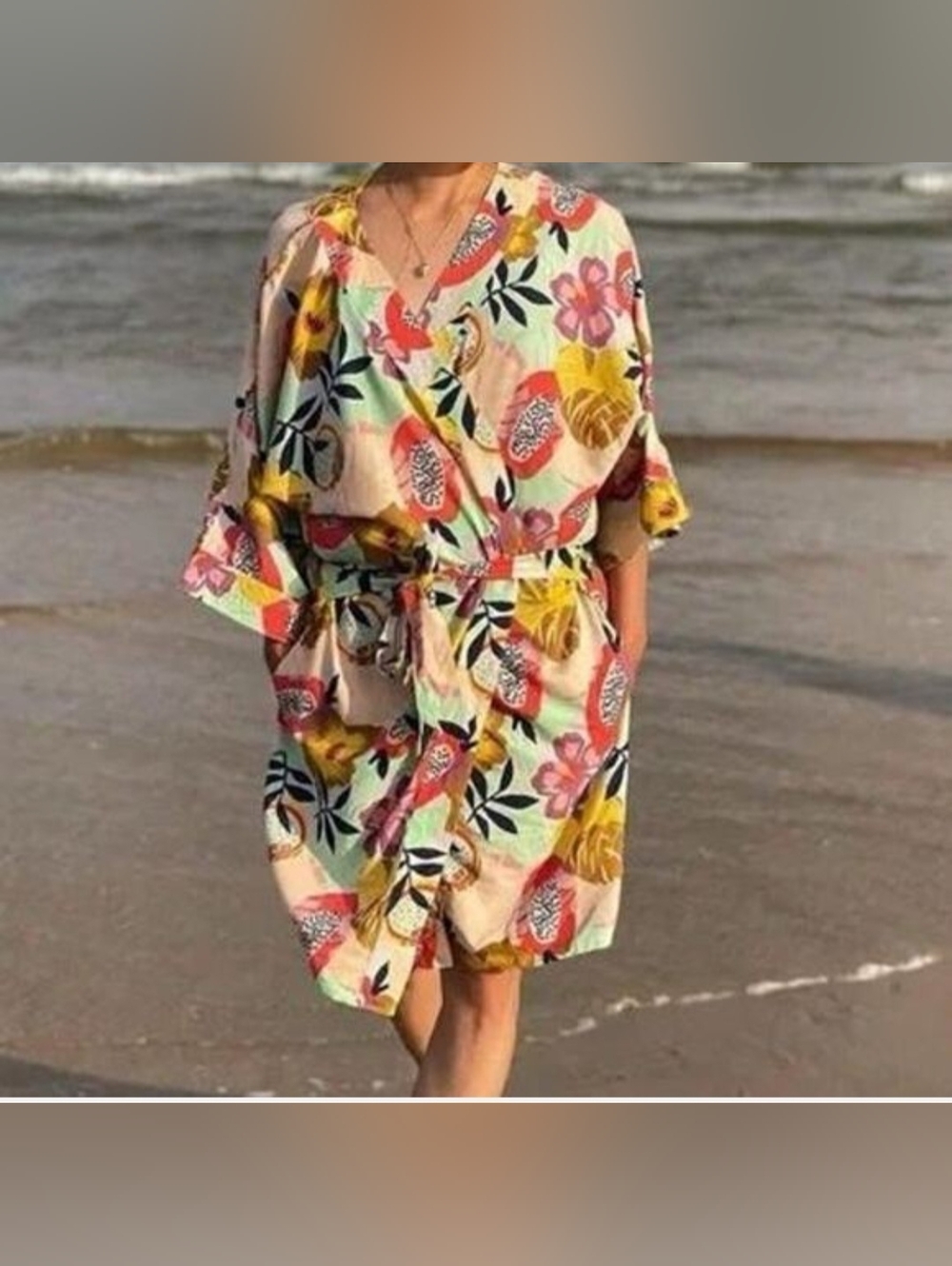 Noonday Collection Papaya Tropical Floral Print Kimono Robe Women’s XS / S